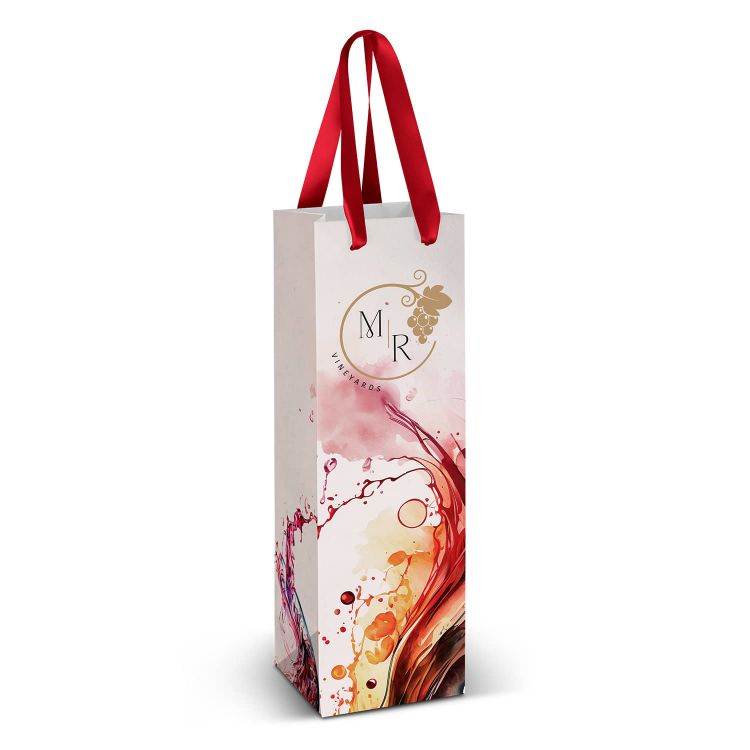 Picture of Wine Ribbon Handle Paper Bag - Full Colour