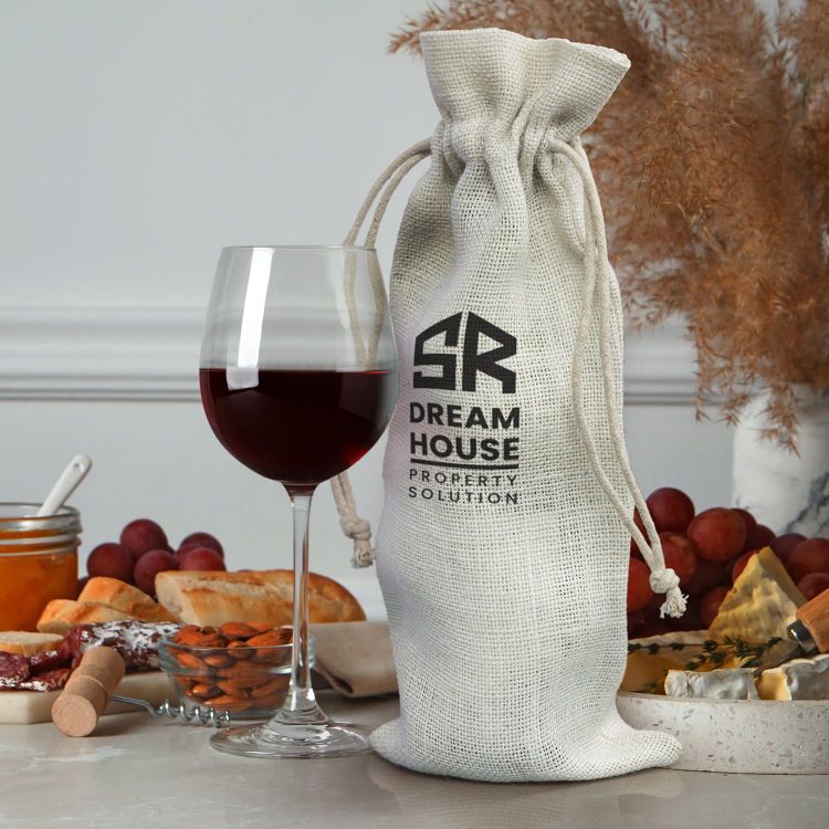 Picture of Jute Wine Drawstring Bag